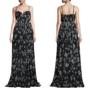 Sau Lee Georgina Black Floral Pleated Maxi Dress Women’s Size 8 Formal Gown